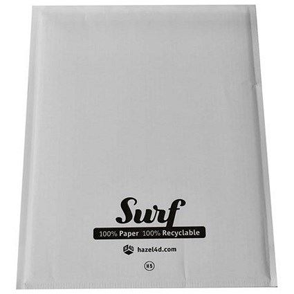 Surf All Paper Padded Mailing Envelopes Size H(5) 100% Recyclable Internal Size 270mm x 360mm White (Box 100) - HONEYH5