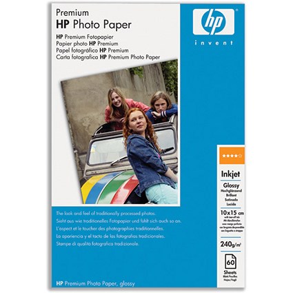 Hewlett Packard [HP] Premium Photo Paper Glossy 240gsm 100x150mm [60 Sheets]