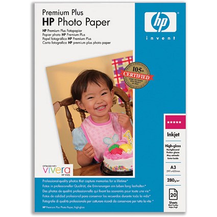 Hewlett Packard [HP] Premium Plus Photo Paper Glossy 280gsm A3 [20 Sheets]