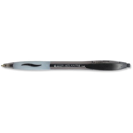 Bic Atlantis Ball Pen / Retractable / Cushioned Grip / 0.6mm Line / Black / Pack of 12