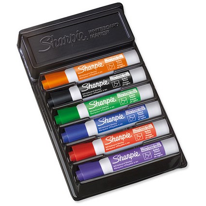 Sharpie Whiteboard Marker Organiser Set / Includes 6 Assorted Chisel Tip Markers & Eraser