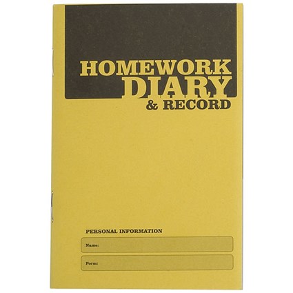 Silvine Homework Diary With Printed Layout A6 84 Page Yellow (Pack 20) -