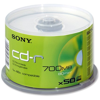 Sony CD-R Recordable Disk Write-once on Spindle 48x Speed 80Min 700Mb [Pack 50]