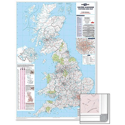 Map Marketing Postcode Areas Map Framed 12.5 Miles/inch Scale W866xH1236mm