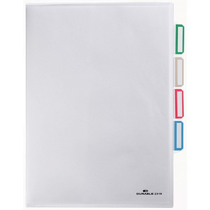 Durable A4 Cut Flush 3 Part Index Divider Document Folders, Pack of 5