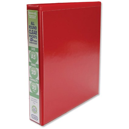 Elba Panorama Presentation Ring Binder PVC 2 D-Ring 40mm Spine A5 Red [Pack 6]