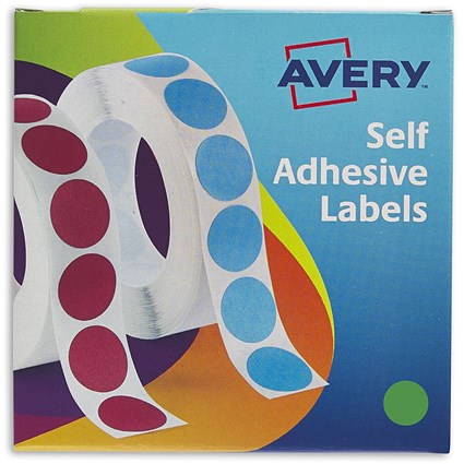 Avery Labels in Dispenser Round 19mm Diameter Green (Pack 1120 Labels) 24-507