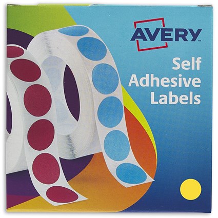 Avery Labels in Dispenser Round 19mm Diameter Yellow (Pack 1120 Labels) 24-508