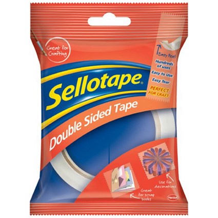 Sellotape Double Sided Tape with Strong Adhesive on Both Sides - Easy Tearing and Removable Backing Paper 12mm x 33m (Pack 8) -