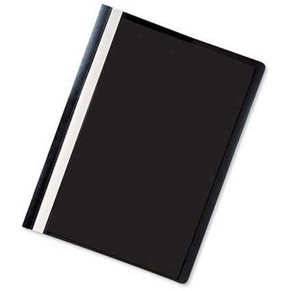 Rexel Data Flat Files with Title Strip and Full Back Pocket / PVC / A4 / Black / Pack of 25