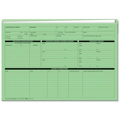 Sigma Personnel Forms Personnel Wallets - 235mm x 330mm - Green - Pack of 50 -