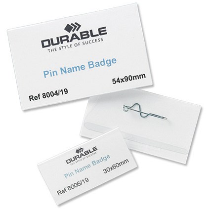 Durable Name Badges with Pin 54x90mm [Pack 10]