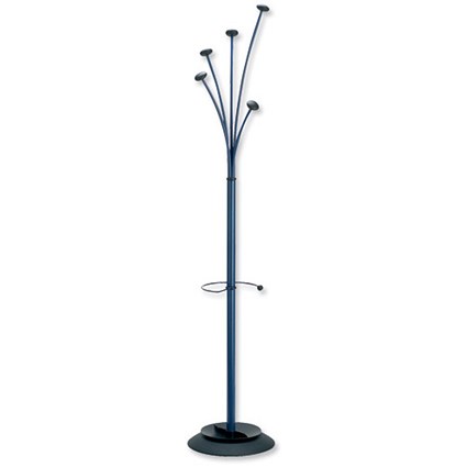 Alba Festival Hat and Coat Stand Tubular Steel with Umbrella Holder and 5 Pegs Blue