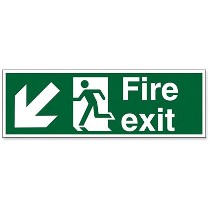 Stewart Superior Fire Exit Sign Man and Arrow Down Left W450xH150mm Self-adhesive Vinyl