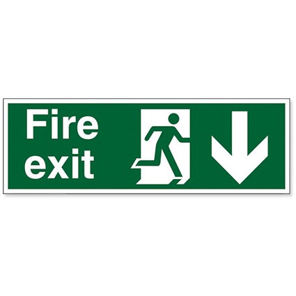 Stewart Superior Fire Exit Sign Man and Arrow Down 450x150mm Polypropylene