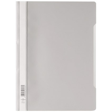 Grey Library Folder Durable A4 Clear View Folder, Grey, Pack of 50 | Paperstone