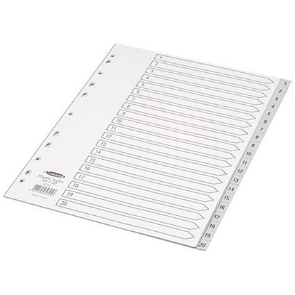 Concord Plastic Index Dividers / 1-20 / A4 / Grey
