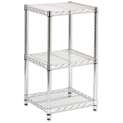 Trexus Shelving Unit Wire Adjustable 3 Tier Capacity 300kg each W457xD457xH864mm Chrome