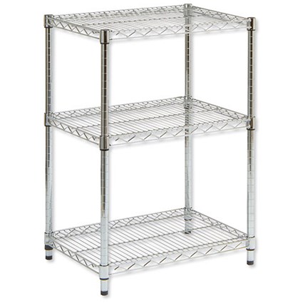 Trexus Shelving Unit Wire Adjustable 3 Tier Capacity 300kg each W610xD457xH864mm Chrome