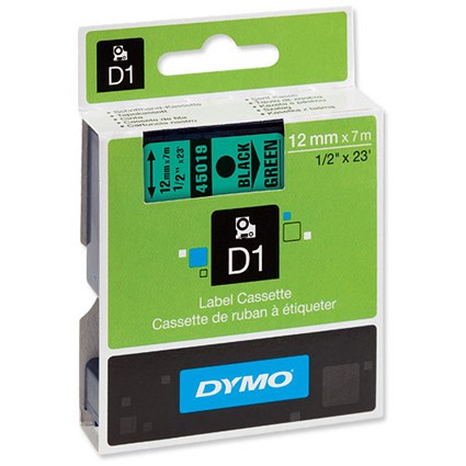 Dymo D1 Tape for Electronic Labelmakers 12mmx7m Black on Green Ref 45019 S0720590