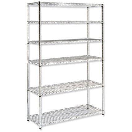 Trexus Shelving Unit Wire Adjustable 6 Tier Capacity 300kg each W1220xD457xH1830mm Chrome