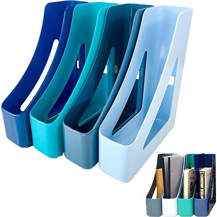 Deflecto Cool Breeze A4 Magazine Files Deep Blue and Aqua (Pack 4) -