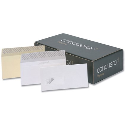 Conqueror Plain DL Wallet Envelopes / Laid Finish / High White / Peel & Seal / 120gsm / Pack of 500