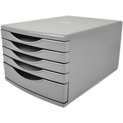 Deflecto A4 Desktop Drawer Organiser 5 Drawers - 1 x 60mm and 4 x 30mm Drawer Tower Unit Grey -