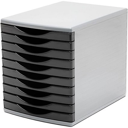 Deflecto Classic A4 Desktop Drawer Organiser 10 Drawers - 10 x 30mm Drawer Tower Unit Black -