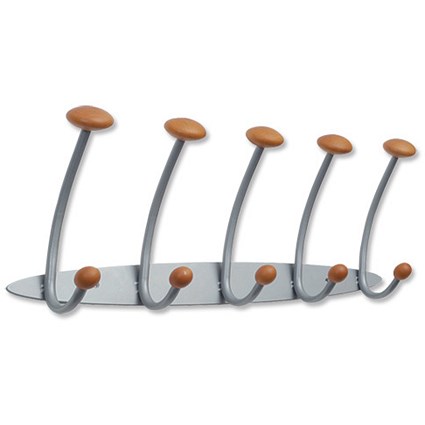 Alba Woody Wall Coat Rack with 5 Pegs 5 Hooks Metallic and Wooden