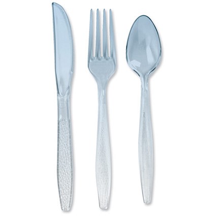 CaterX Premium Plastic Cutlery Set 50 Each of Knives Forks and Spoons White