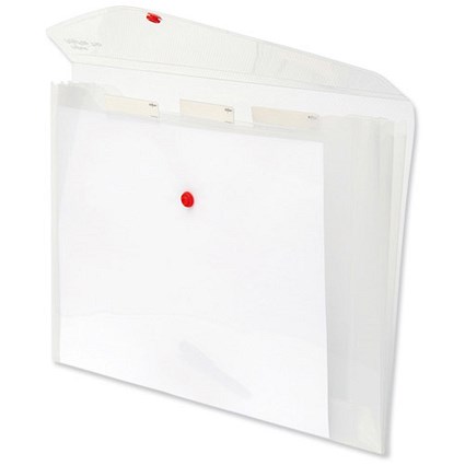 Concord Stud Wallet Files / Polypropylene / 3-Part Organiser / Foolscap / Clear / Pack of 5