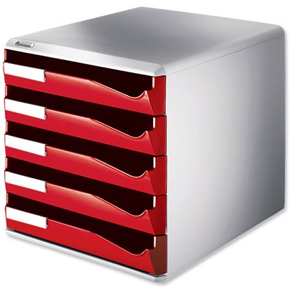 Leitz Post Set Filing Unit with 5 Drawers A4 W291xD352xH291mm Red and Grey