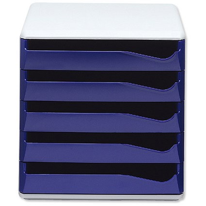 Post Set Filing Unit with 5 Drawers A4 Blue and Grey