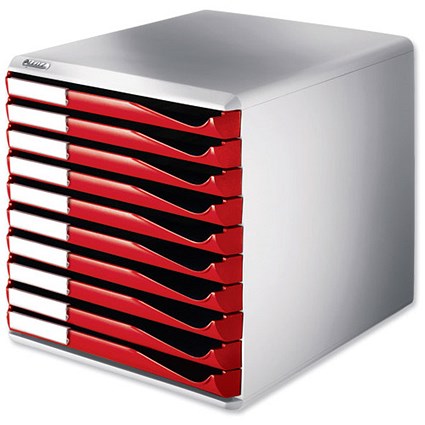 Leitz Form Set Filing Unit with 10 Drawers A4 W291x352x291mm Red and Grey
