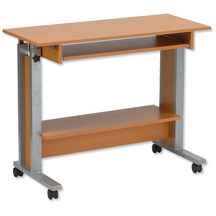 Trexus Mobile PC Workstation Height-adjustable Extra Wide W1000xD450xH770-1020mm Beech