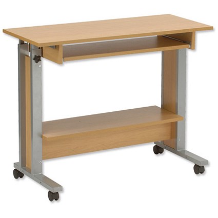 Trexus Mobile PC Workstation Height-adjustable Extra Wide W1000xD450xH770-1020mm Oak