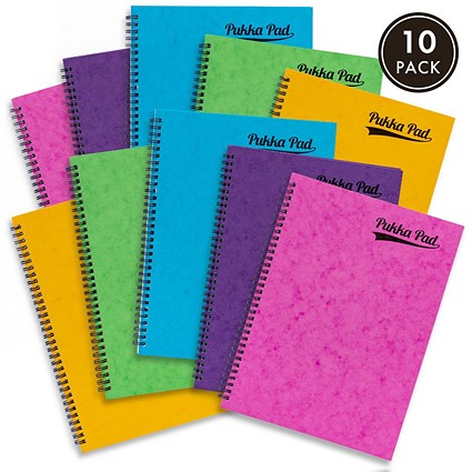 Pukka Pad Brights Pressboard Wirebound Pad, A4, Feint Ruled, 120 Pages, Assorted, Pack of 10