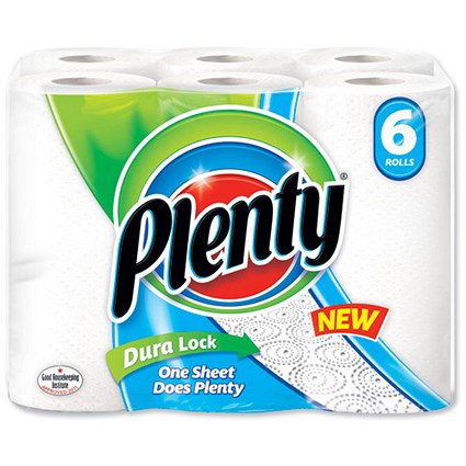 Plenty Kitchen Roll / 2-Ply / Average 60 Sheets per Roll / 6 Rolls