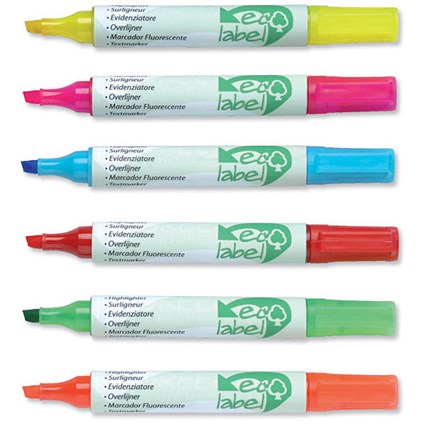 Ecolabel Highlighter with Water-based Ink Chisel Tip Assorted [Wallet 6]
