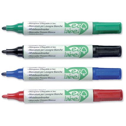 Ecolabel Drywipe Marker with Recycled Paper Barrel Bullet Tip Line 1.5mm Assorted [Wallet 4]