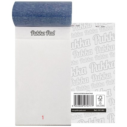 Pukka Pads Restaurant Pad Duplicate Numbered Pages 76mm x 140mm White (Pack 5) - 7077-RES