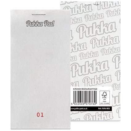 Pukka Pads Restaurant Pad Single Part Numbered Pages 64mm x 127mm White (Pack 5) - 7076-RES