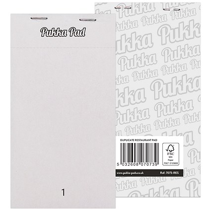 Pukka Pads Restaurant Pad NCR Duplicate Numbered Pages 76mm x 140mm White (Pack 5) - 7073-RES