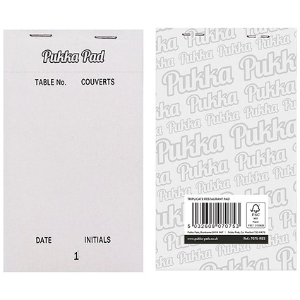 Pukka Pads Restaurant Pad NCR Triplicate Numbered Pages 95mm x 165mm White (Pack 5) - 7075-RES