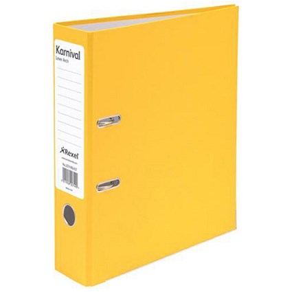 Rexel Karnival A4 Lever Arch Files / Board / Slotted Covers / 70mm Spine / Yellow / Pack of 10