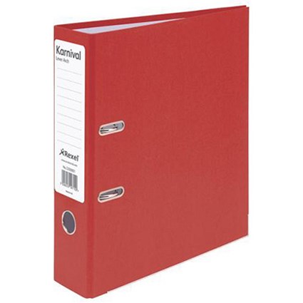 Rexel Karnival A4 Lever Arch Files / Board / Slotted Covers / 70mm Spine / Red / Pack of 10