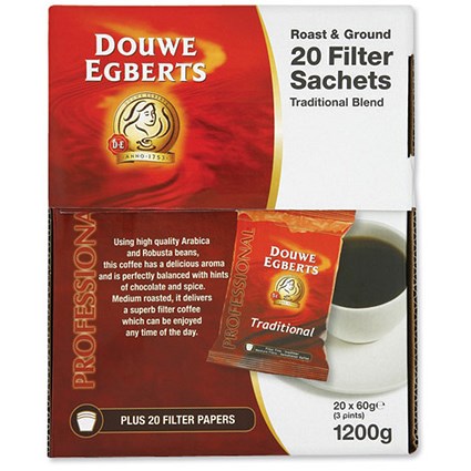 Douwe Egberts Filter Coffee / 60g Sachets / Pack of 20