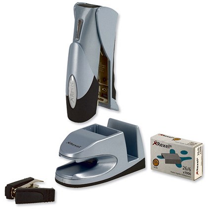 Rexel Gazelle Pod Dock Stapler Half-strip with No.56 Staples and Remover Silver and Black