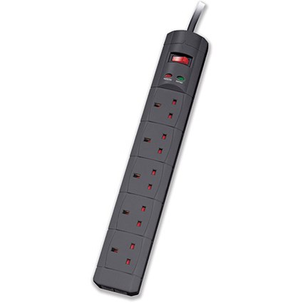 Compucessory Surge Adaptor 5 Outlet LED and UK Phone Socket 13A 250V AC Max.918 Joules